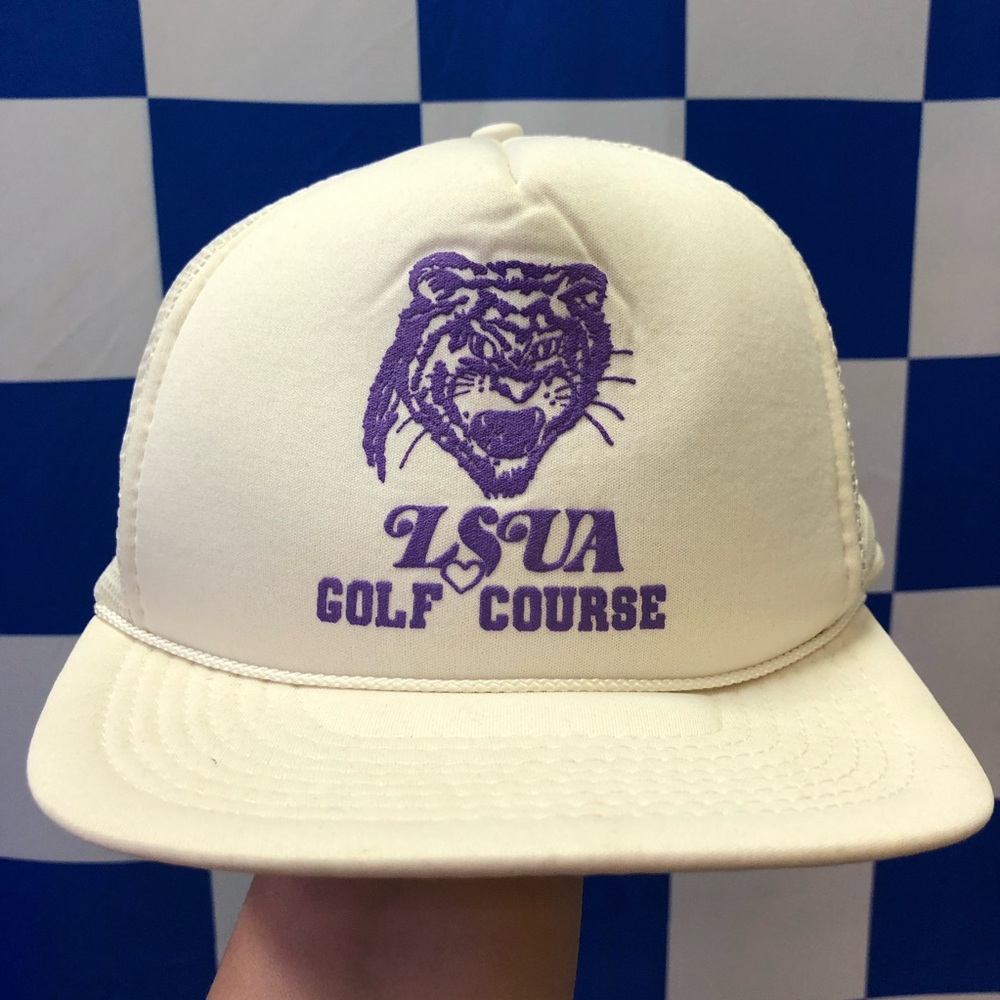 White and purple LSU - LSUA Louisiana Tigers golf course trucker snapback hat